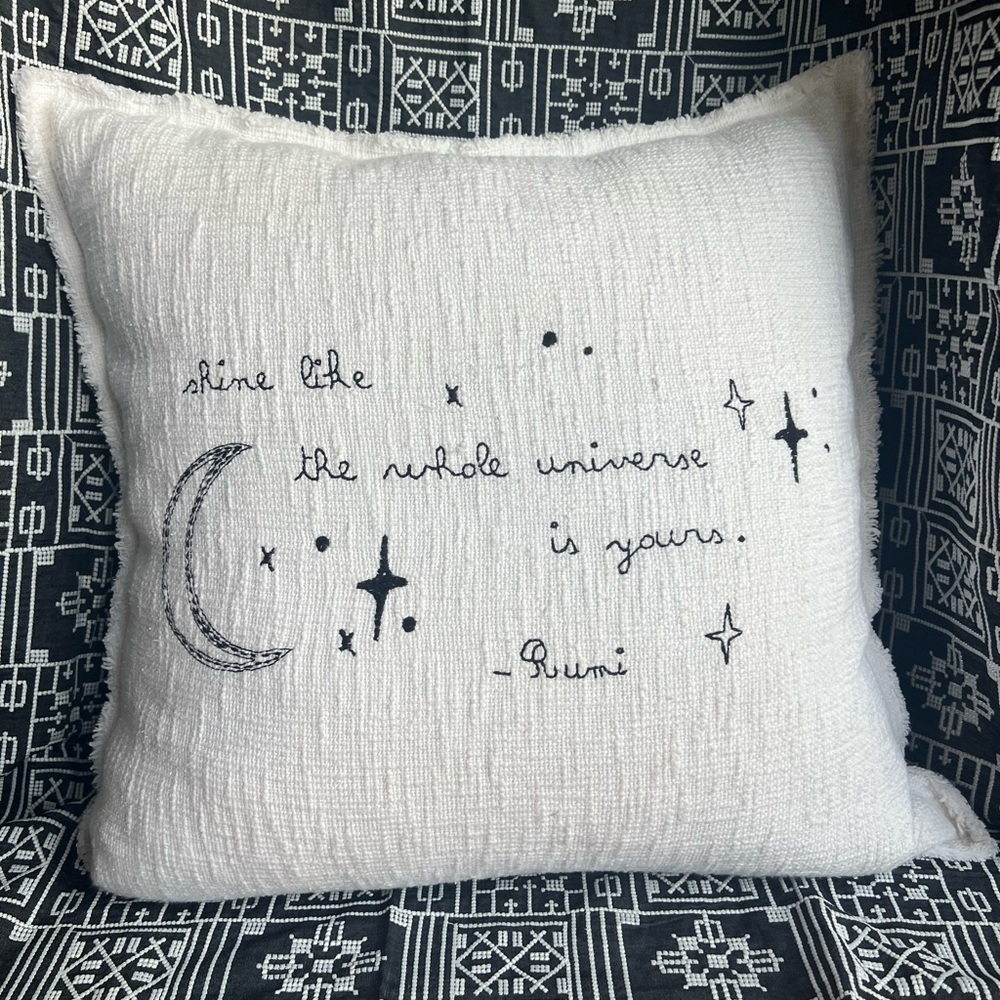 Sugarboo & Co Large 24x24 White Cotton Throw Pillow with Rumi Quote